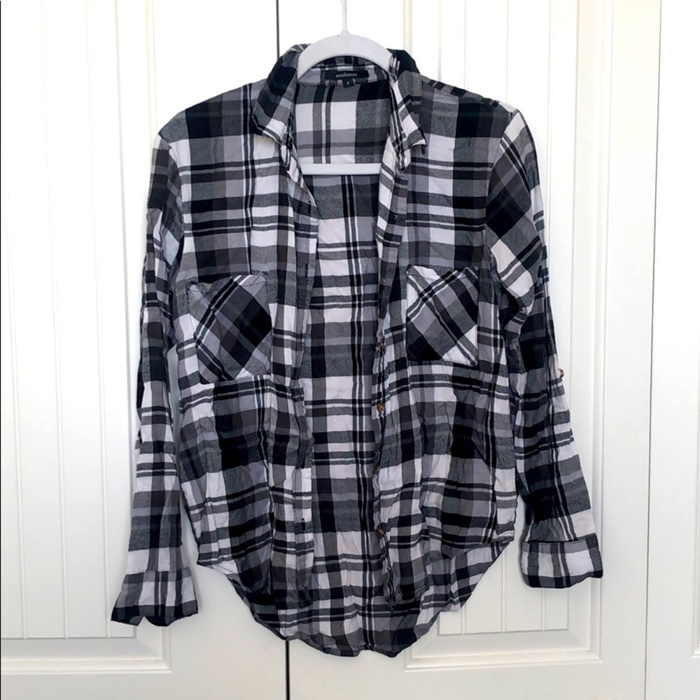 Ambiance Plaid Button Up with Two Front Pockets